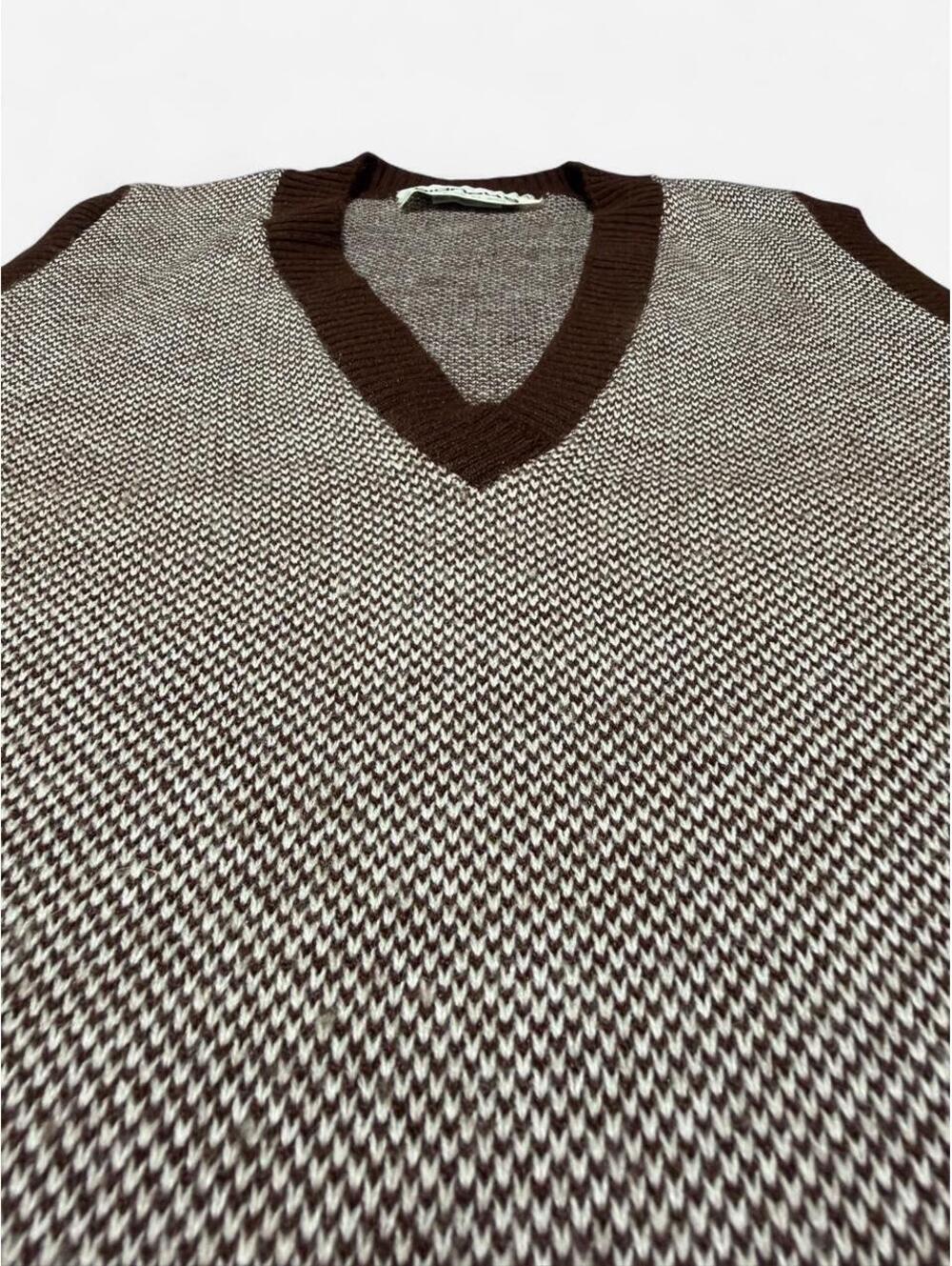 Vintage Sidney's Herringbone Sweater Vest Gray Brown Knit Made in Great Britain - Picture 3 of 8